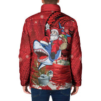 Funny Santa Riding Shark Padded Jacket Polynesian Tribal Christmas Spirit - Polynesian Pride