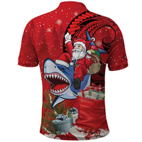 Funny Santa Riding Shark Polo Shirt Polynesian Tribal Christmas Spirit - Polynesian Pride