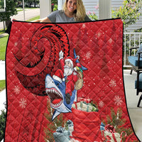 Funny Santa Riding Shark Quilt Polynesian Tribal Christmas Spirit - Polynesian Pride