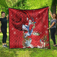 Funny Santa Riding Shark Quilt Polynesian Tribal Christmas Spirit - Polynesian Pride