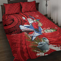 Funny Santa Riding Shark Quilt Bed Set Polynesian Tribal Christmas Spirit - Polynesian Pride