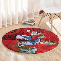 Funny Santa Riding Shark Round Carpet Polynesian Tribal Christmas Spirit - Polynesian Pride