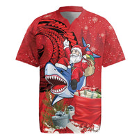 Funny Santa Riding Shark Rugby Jersey Polynesian Tribal Christmas Spirit - Polynesian Pride
