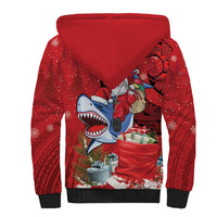 Funny Santa Riding Shark Sherpa Hoodie Polynesian Tribal Christmas Spirit - Polynesian Pride