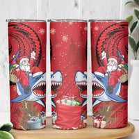 Funny Santa Riding Shark Skinny Tumbler Polynesian Tribal Christmas Spirit - Polynesian Pride