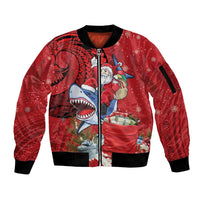 Funny Santa Riding Shark Sleeve Zip Bomber Jacket Polynesian Tribal Christmas Spirit - Polynesian Pride