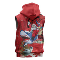 Funny Santa Riding Shark Sleeveless Zip Hoodie Polynesian Tribal Christmas Spirit - Polynesian Pride