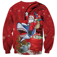 Funny Santa Riding Shark Sweatshirt Polynesian Tribal Christmas Spirit - Polynesian Pride