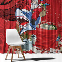 Funny Santa Riding Shark Window Curtain Polynesian Tribal Christmas Spirit - Polynesian Pride