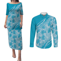Hawaii Breadfruit Palaka Couples Matching Puletasi and Long Sleeve Button Shirt Polu Maile Lei - Polynesian Pride