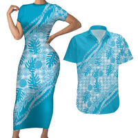 Hawaii Breadfruit Palaka Couples Matching Short Sleeve Bodycon Dress and Hawaiian Shirt Polu Maile Lei - Polynesian Pride