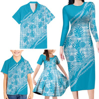 Hawaii Breadfruit Palaka Family Matching Long Sleeve Bodycon Dress and Hawaiian Shirt Polu Maile Lei - Polynesian Pride