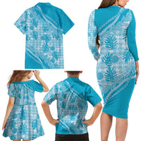 Hawaii Breadfruit Palaka Family Matching Long Sleeve Bodycon Dress and Hawaiian Shirt Polu Maile Lei - Polynesian Pride