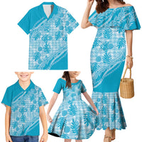 Hawaii Breadfruit Palaka Family Matching Mermaid Dress and Hawaiian Shirt Polu Maile Lei LT9 - Polynesian Pride