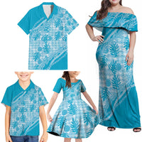 Hawaii Breadfruit Palaka Family Matching Off Shoulder Maxi Dress and Hawaiian Shirt Polu Maile Lei - Polynesian Pride