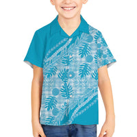 Hawaii Breadfruit Palaka Family Matching Off Shoulder Maxi Dress and Hawaiian Shirt Polu Maile Lei - Polynesian Pride