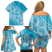 Hawaii Breadfruit Palaka Family Matching Off Shoulder Short Dress and Hawaiian Shirt Polu Maile Lei - Polynesian Pride
