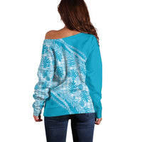 Hawaii Breadfruit Palaka Off Shoulder Sweater Polu Maile Lei - Polynesian Pride