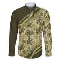 Hawaii Breadfruit Palaka Family Matching Mermaid Dress and Hawaiian Shirt Omaomao Maile Lei LT9 Dad's Shirt - Long Sleeve Green - Polynesian Pride