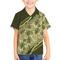 Hawaii Breadfruit Palaka Family Matching Mermaid Dress and Hawaiian Shirt Omaomao Maile Lei LT9 Son's Shirt Green - Polynesian Pride