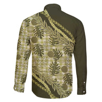 Hawaii Breadfruit Palaka Family Matching Off The Shoulder Long Sleeve Dress and Hawaiian Shirt Omaomao Maile Lei - Polynesian Pride