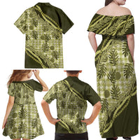 Hawaii Breadfruit Palaka Family Matching Off Shoulder Maxi Dress and Hawaiian Shirt Omaomao Maile Lei - Polynesian Pride