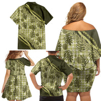 Hawaii Breadfruit Palaka Family Matching Off Shoulder Short Dress and Hawaiian Shirt Omaomao Maile Lei - Polynesian Pride