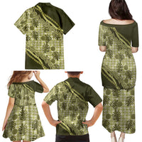 Hawaii Breadfruit Palaka Family Matching Puletasi and Hawaiian Shirt Omaomao Maile Lei - Polynesian Pride