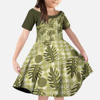 Hawaii Breadfruit Palaka Family Matching Summer Maxi Dress and Hawaiian Shirt Omaomao Maile Lei - Polynesian Pride