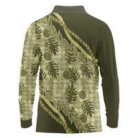 Hawaii Breadfruit Palaka Long Sleeve Polo Shirt Omaomao Maile Lei - Polynesian Pride