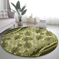 Hawaii Breadfruit Palaka Round Carpet Omaomao Maile Lei - Polynesian Pride