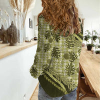 Hawaii Breadfruit Palaka Women Casual Shirt Omaomao Maile Lei - Polynesian Pride