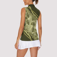 Hawaii Breadfruit Palaka Women Sleeveless Polo Shirt Omaomao Maile Lei - Polynesian Pride