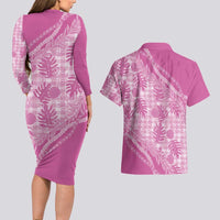 Hawaii Breadfruit Palaka Couples Matching Long Sleeve Bodycon Dress and Hawaiian Shirt Omaomao Ulaula Maile Lei - Polynesian Pride
