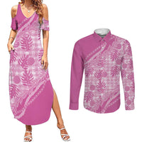 Hawaii Breadfruit Palaka Couples Matching Summer Maxi Dress and Long Sleeve Button Shirt Omaomao Ulaula Maile Lei - Polynesian Pride