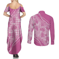 Hawaii Breadfruit Palaka Couples Matching Summer Maxi Dress and Long Sleeve Button Shirt Omaomao Ulaula Maile Lei - Polynesian Pride