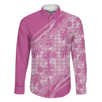 Hawaii Breadfruit Palaka Family Matching Long Sleeve Bodycon Dress and Hawaiian Shirt Omaomao Ulaula Maile Lei LT9 Dad's Shirt - Long Sleeve Pink - Polynesian Pride
