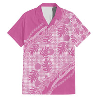 Hawaii Breadfruit Palaka Family Matching Mermaid Dress and Hawaiian Shirt Omaomao Ulaula Maile Lei LT9 Dad's Shirt - Short Sleeve Pink - Polynesian Pride