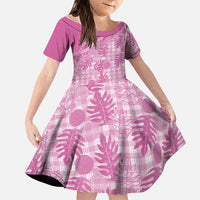 Hawaii Breadfruit Palaka Family Matching Short Sleeve Bodycon Dress and Hawaiian Shirt Omaomao Ulaula Maile Lei LT9 Daughter's Dress Pink - Polynesian Pride