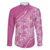 Hawaii Breadfruit Palaka Family Matching Short Sleeve Bodycon Dress and Hawaiian Shirt Omaomao Ulaula Maile Lei LT9 Dad's Shirt - Long Sleeve Pink - Polynesian Pride