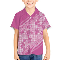 Hawaii Breadfruit Palaka Family Matching Summer Maxi Dress and Hawaiian Shirt Omaomao Ulaula Maile Lei LT9 Son's Shirt Pink - Polynesian Pride