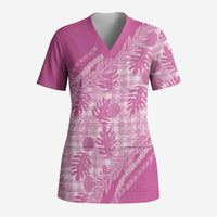 Hawaii Breadfruit Palaka Scrub Top Omaomao Ulaula Maile Lei - Polynesian Pride