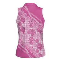 Hawaii Breadfruit Palaka Women Sleeveless Polo Shirt Omaomao Ulaula Maile Lei - Polynesian Pride