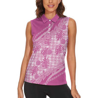 Hawaii Breadfruit Palaka Women Sleeveless Polo Shirt Omaomao Ulaula Maile Lei - Polynesian Pride