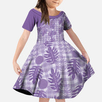Hawaii Breadfruit Palaka Family Matching Short Sleeve Bodycon Dress and Hawaiian Shirt Poni Maile Lei LT9 Daughter's Dress Purple - Polynesian Pride