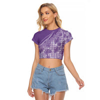 Hawaii Breadfruit Palaka Raglan Cropped T Shirt Poni Maile Lei - Polynesian Pride