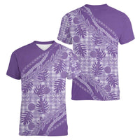 Hawaii Breadfruit Palaka Women V-Neck T-Shirt Poni Maile Lei - Polynesian Pride