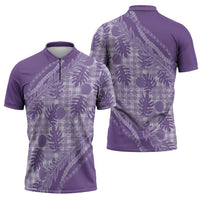 Hawaii Breadfruit Palaka Zipper Polo Shirt Poni Maile Lei - Polynesian Pride
