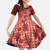 Hawaii Breadfruit Palaka Kid Short Sleeve Dress Ulaula Maile Lei - Polynesian Pride
