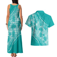 Hawaii Breadfruit Palaka Couples Matching Tank Maxi Dress and Hawaiian Shirt Polu Opal Maile Lei - Polynesian Pride